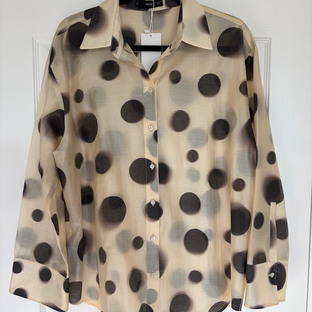 Mango Black and Cream Polka Dot Button Shirt New